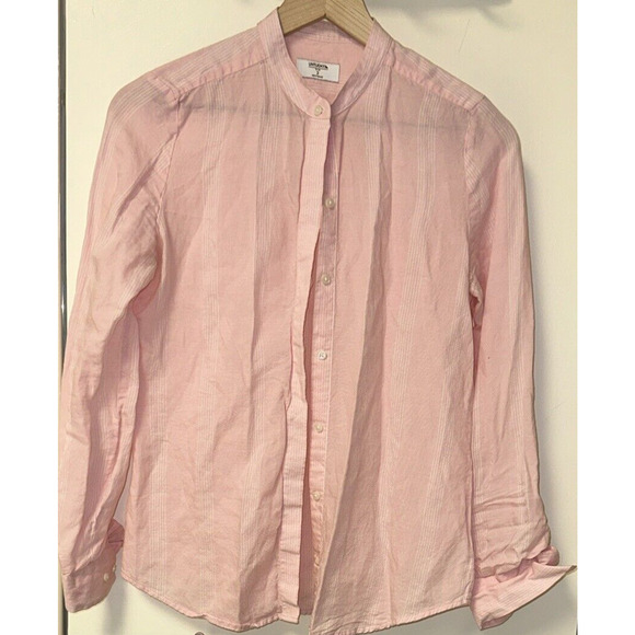 Untuckit Kathryn Women Size 2 Linen Blend Button Front Long Sleeve Shirt Pink - Picture 2 of 11